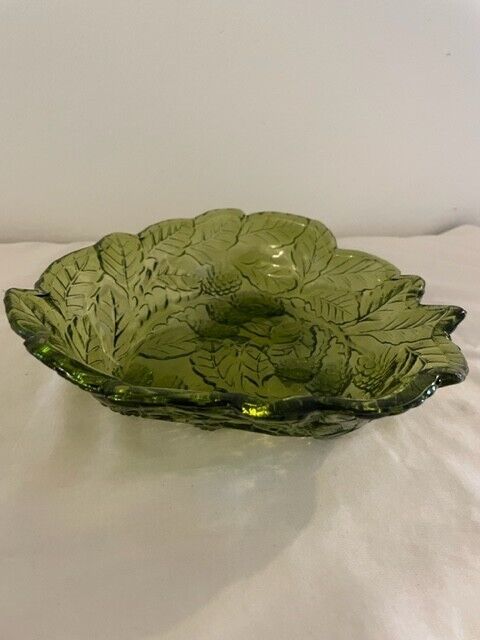 Vintage Indiana Glass  Green Carnival Glass Serving Dish - Anchor Hocking
