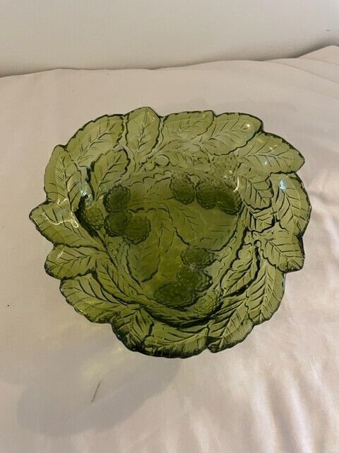 Vintage Indiana Glass  Green Carnival Glass Serving Dish - Anchor Hocking