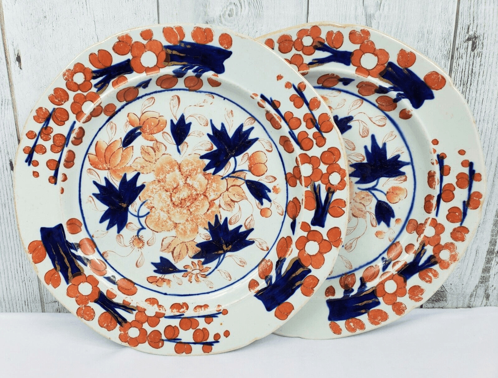 2 RARE Antique Mason's 19th Century 1800s Ironstone China Imari Floral Plates