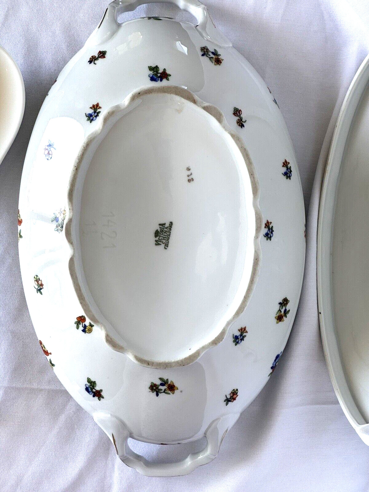 Antique Porcelain Transferware Tureen with ladle, C. 1900's Oval Casserole Dish