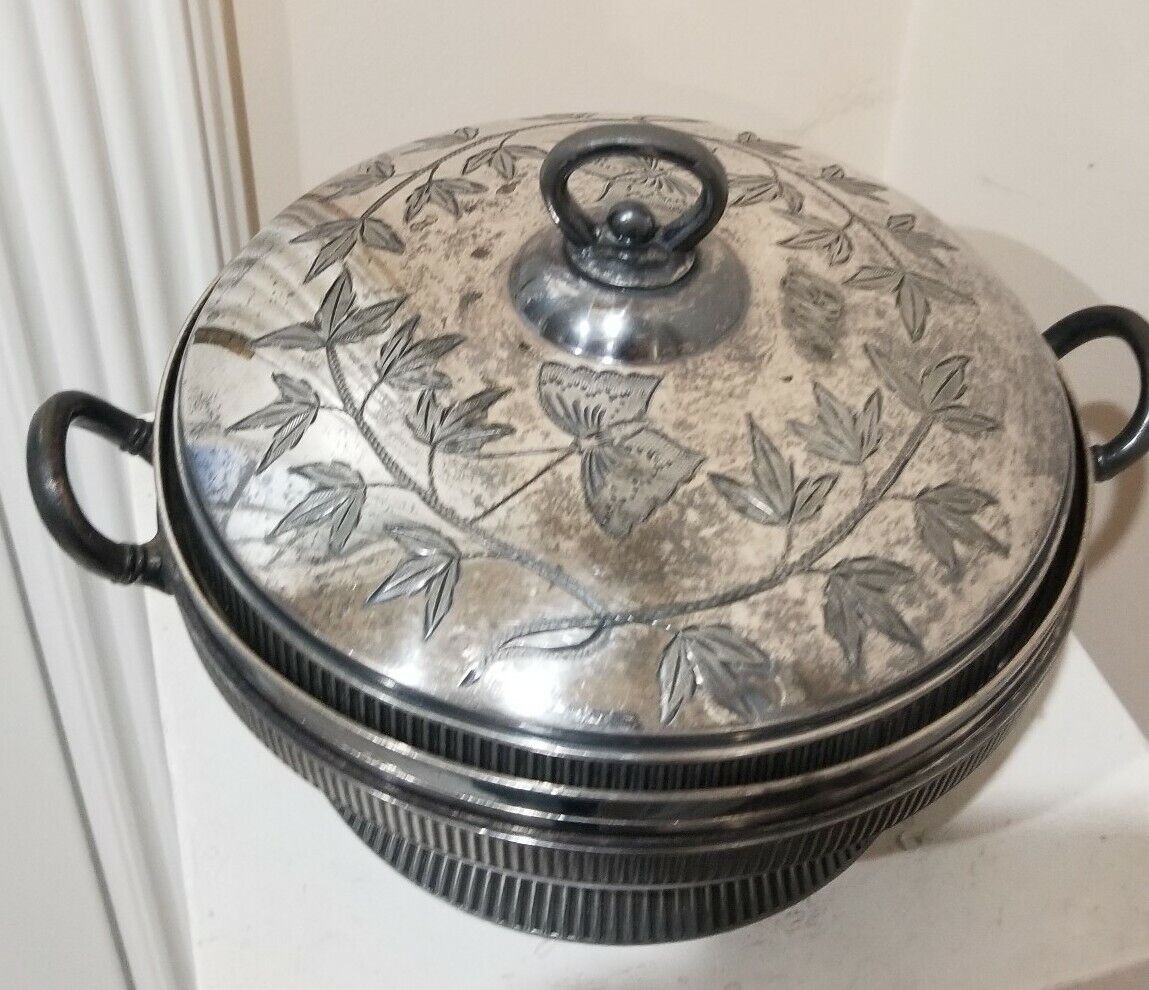 Antique Silver plated Signed 25 Victorian Soup Tureen Mead&Robbins Triple Plate 