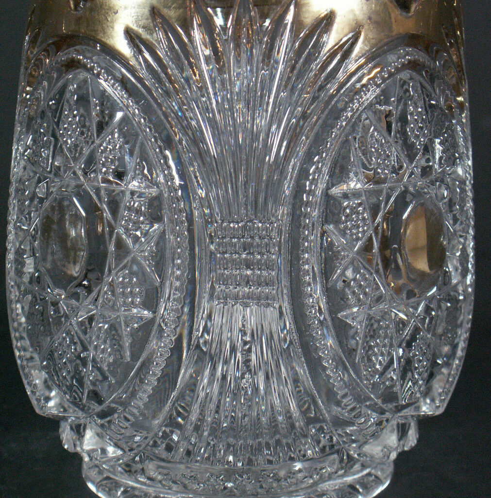 Antique EAPG Clear Crystal Gold Trim Sheaf Of Wheat & Button Star 4pc Table Set
