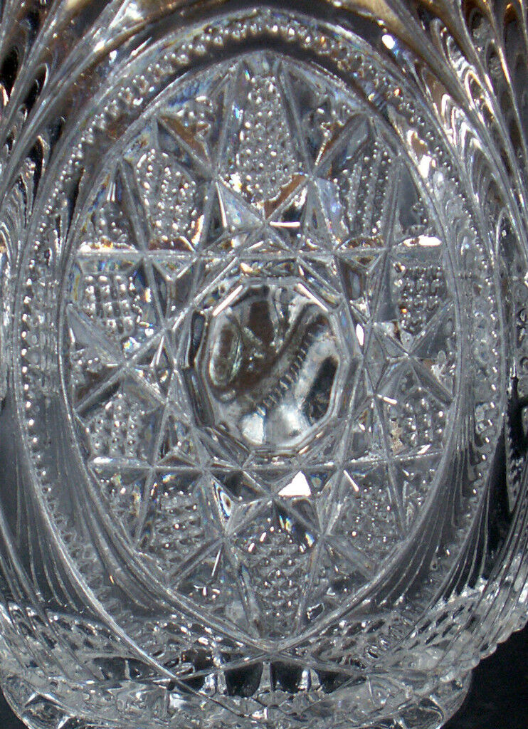 Antique EAPG Clear Crystal Gold Trim Sheaf Of Wheat & Button Star 4pc Table Set