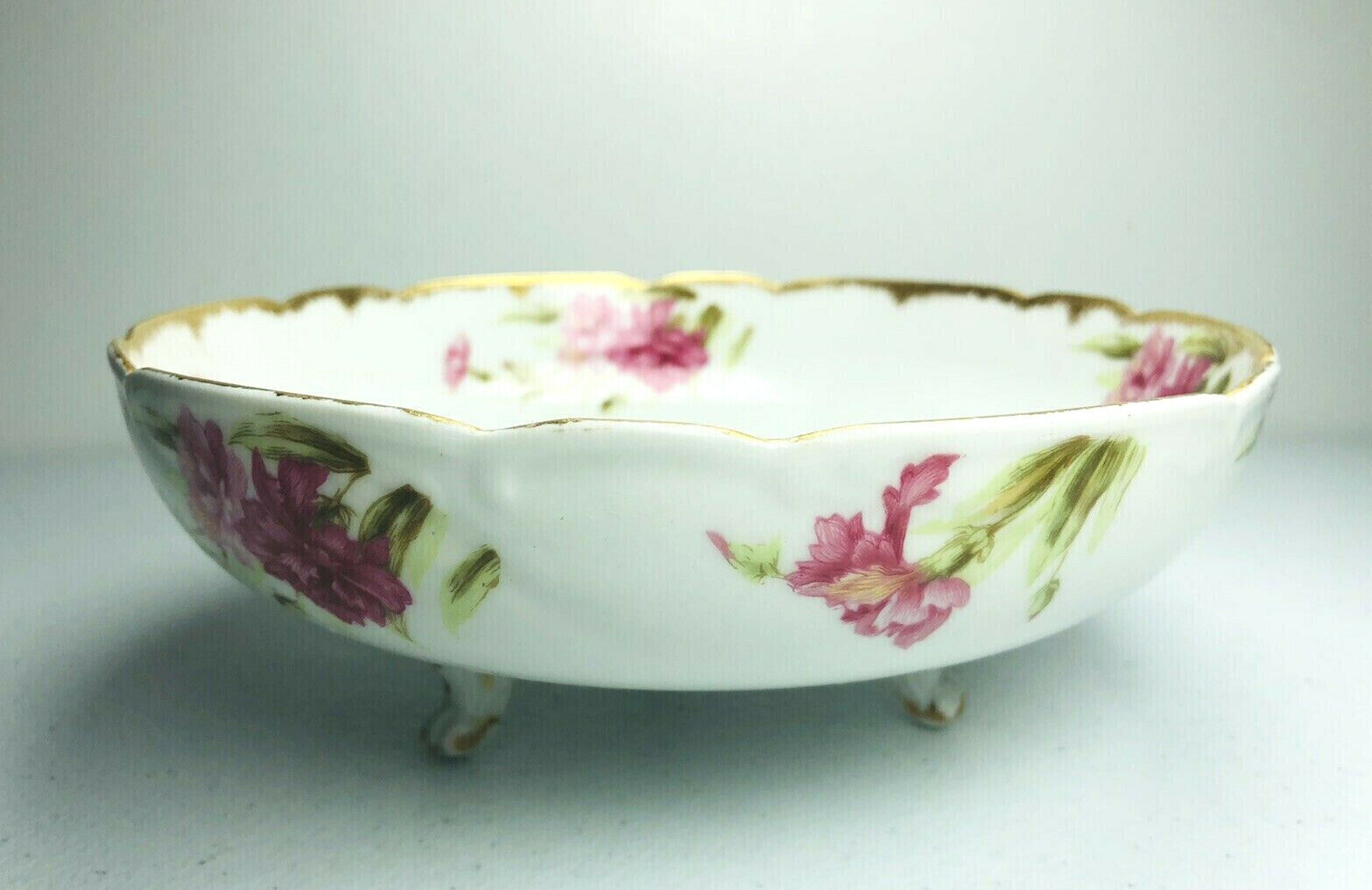 Rawo Dotter Limoges Elite Works Bowl France ANTIQUE Footed Compote Floral 1900