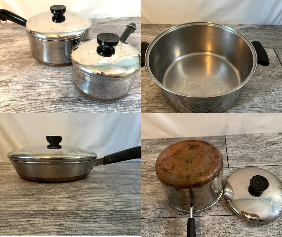 1801 REVERE WARE Copper Bottom Pans *READ* LOT of 5 NINE PIECES