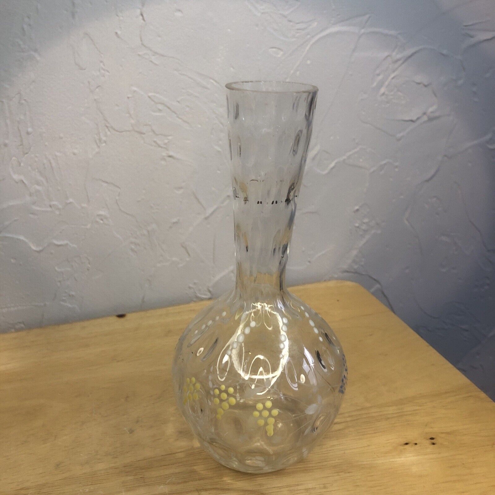 Set of 2 - Bristol Vase ANTIQUE 1800's Clear Dimpled Glass HAND DECORATED Bottle
