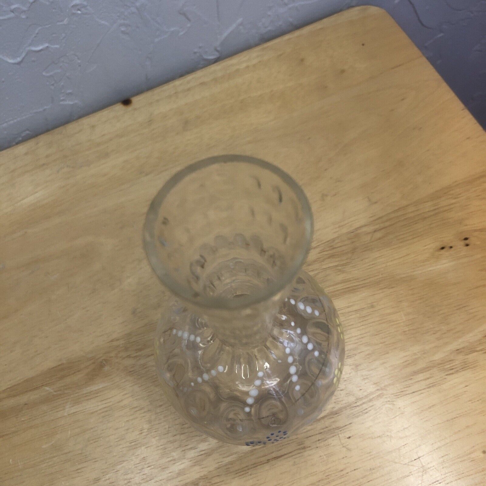 Set of 2 - Bristol Vase ANTIQUE 1800's Clear Dimpled Glass HAND DECORATED Bottle