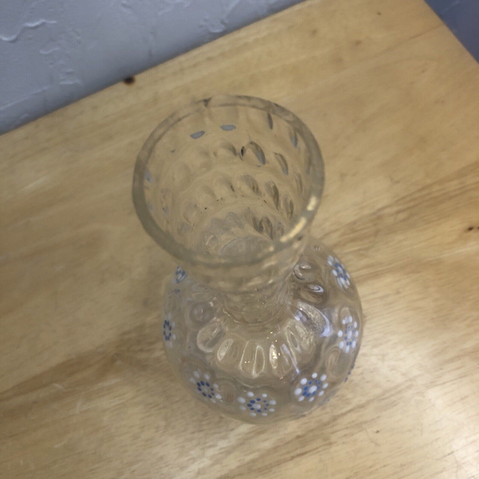 Set of 2 - Bristol Vase ANTIQUE 1800's Clear Dimpled Glass HAND DECORATED Bottle