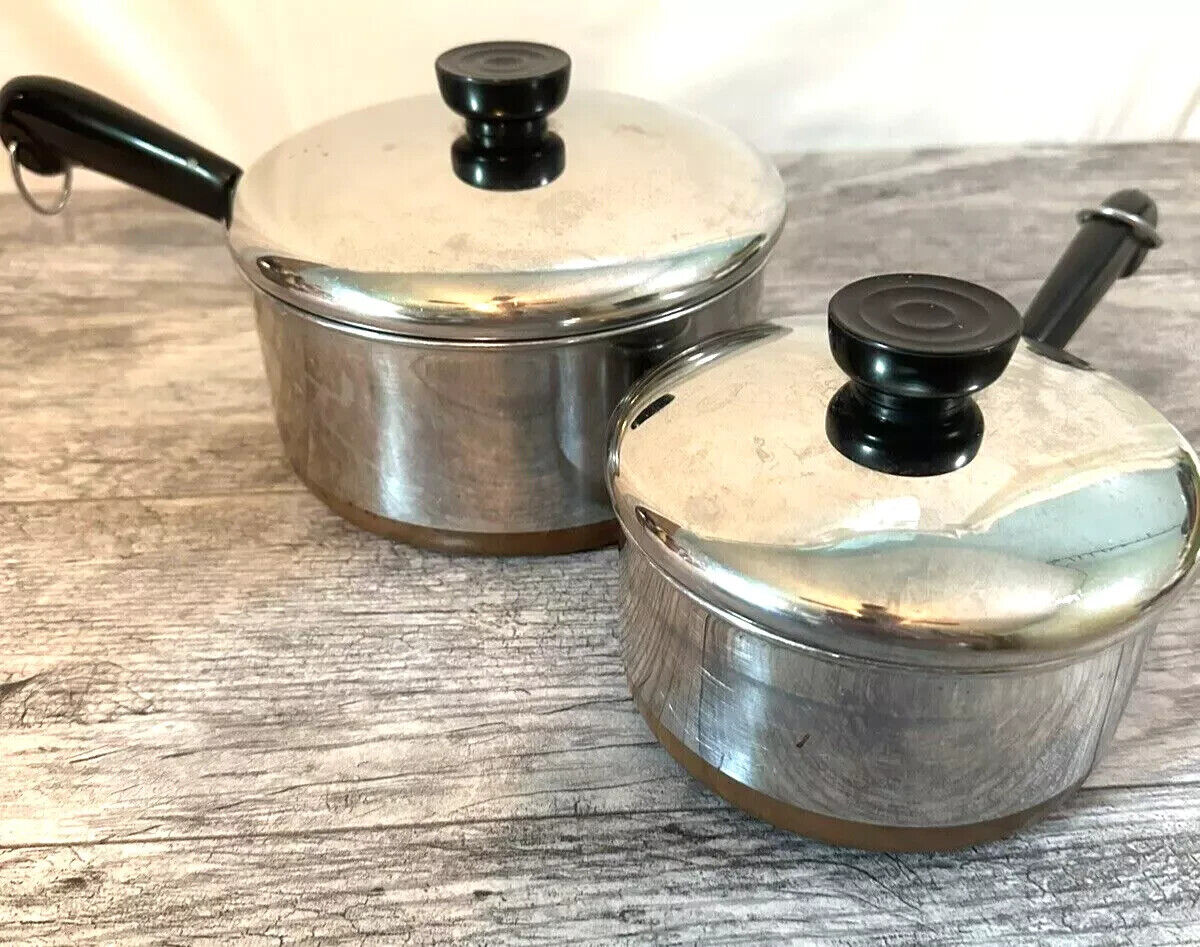 1801 REVERE WARE Copper Bottom Pans *READ*  LOT of 5   NINE PIECES