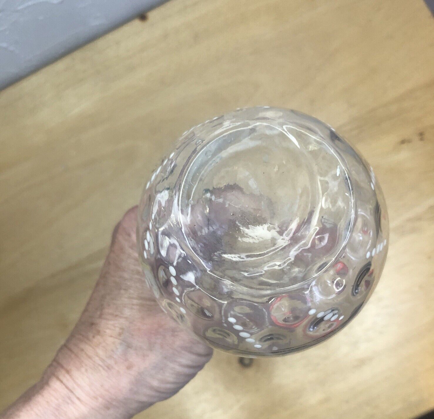 Set of 2 - Bristol Vase ANTIQUE 1800's Clear Dimpled Glass HAND DECORATED Bottle