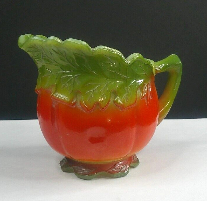 Milk Glass, Tomato Shape, Creamer, EAPG, USA, c 1900's, Multi-Color