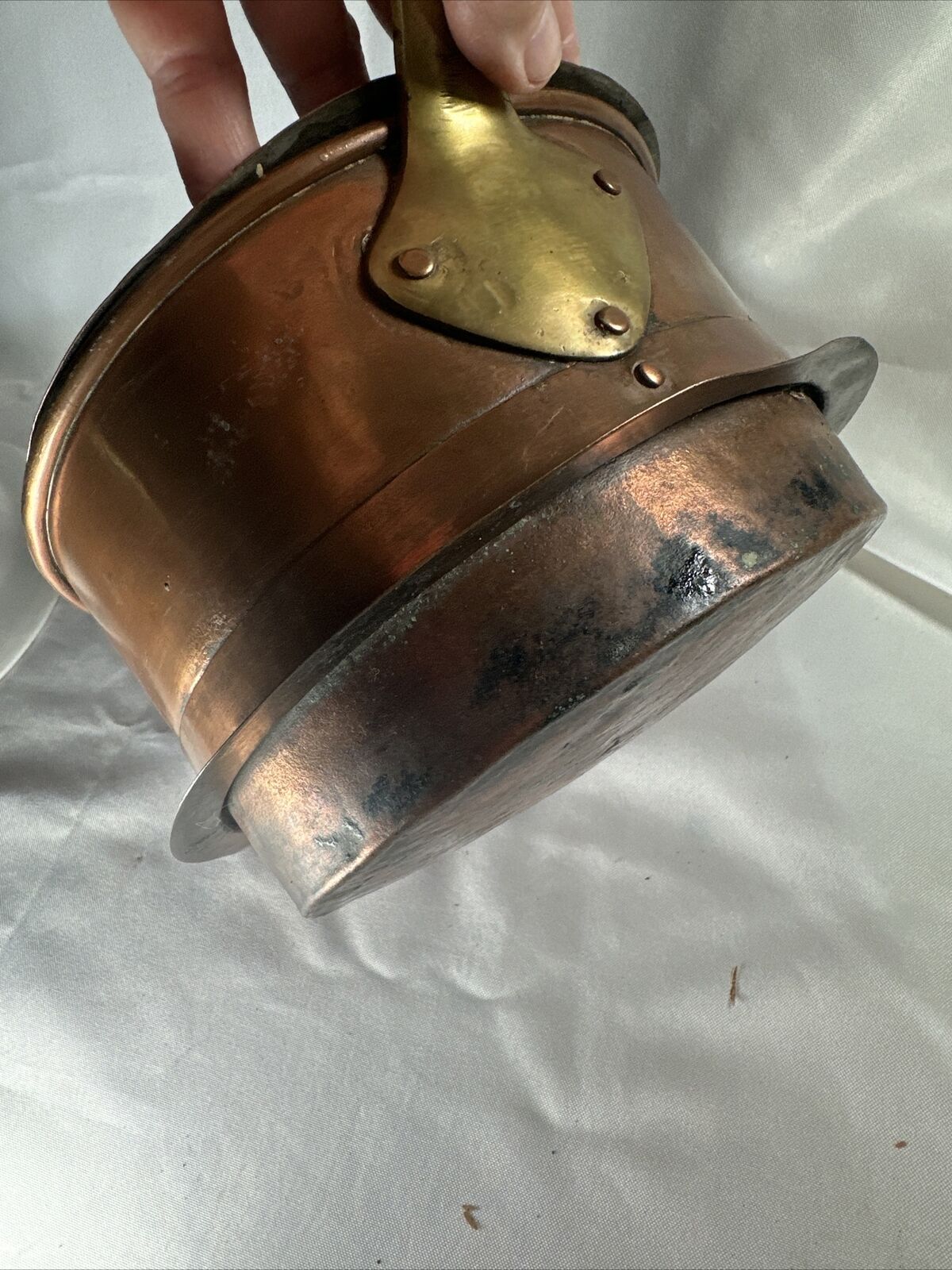 Copper Pot Pan W Lid 1800s Brass Forged Handle Solid Bottom Rare Sweden Inscrib