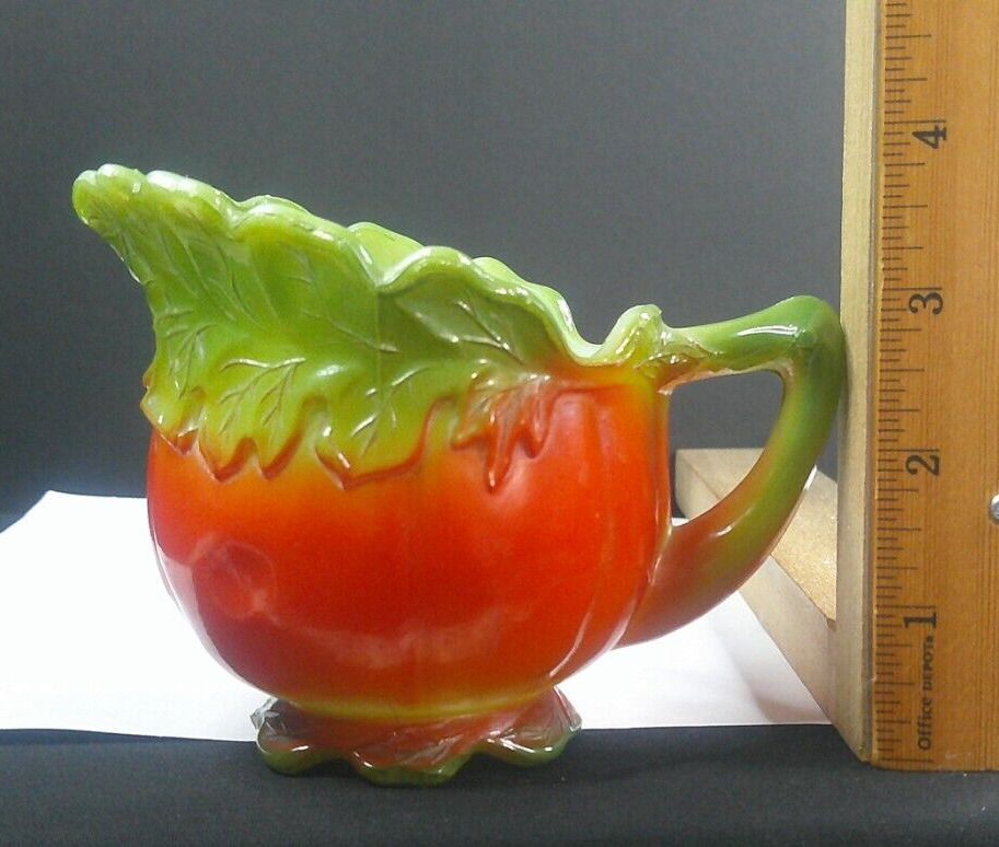 Milk Glass, Tomato Shape, Creamer, EAPG, USA, c 1900's, Multi-Color