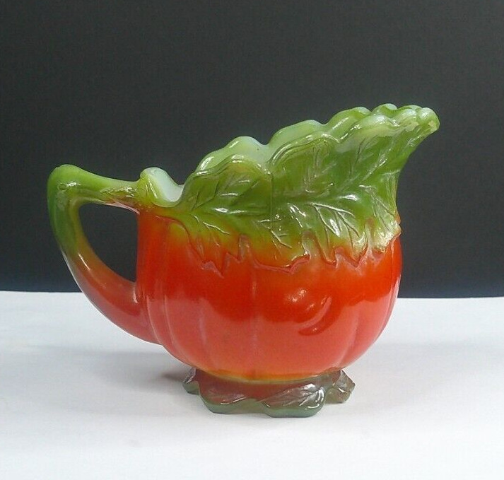 Milk Glass, Tomato Shape, Creamer, EAPG, USA, c 1900's, Multi-Color