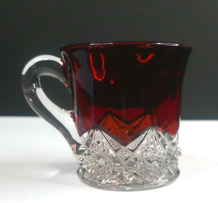 Jefferson Glass Company, Star, Ruby Stain, Child Mug, USA, c 1900's, ExCd