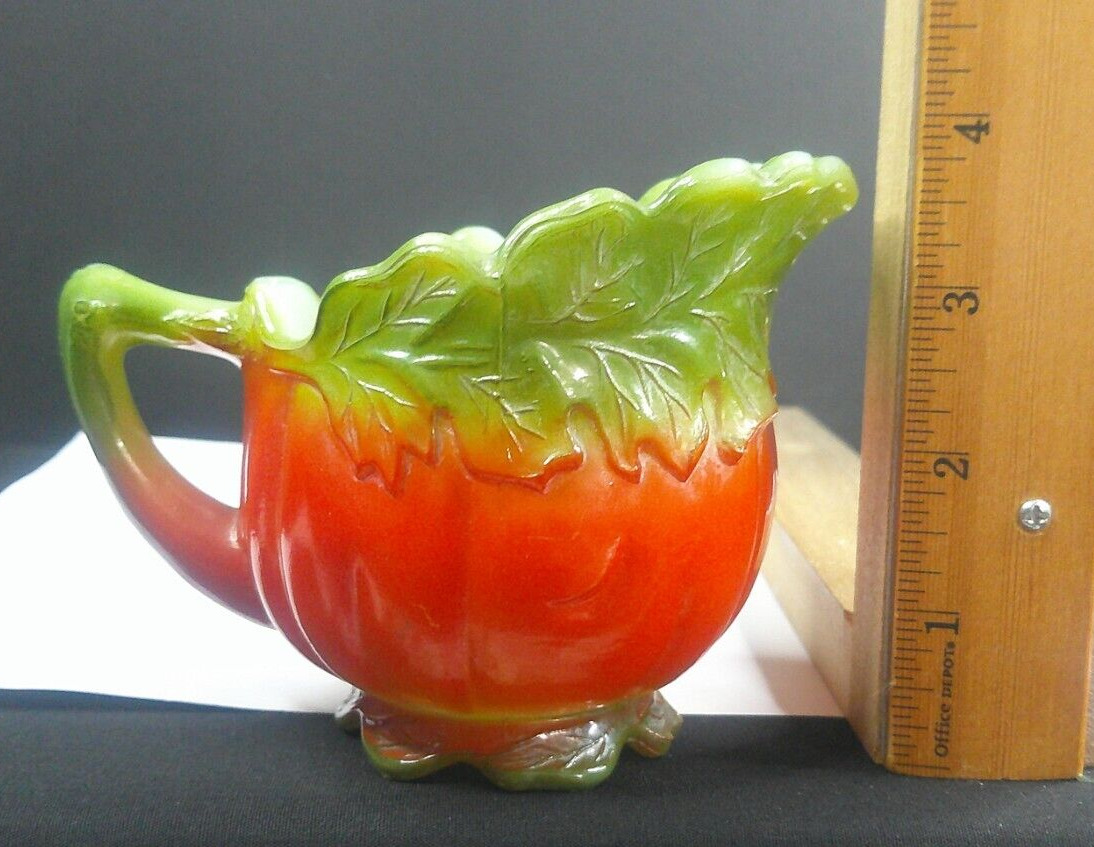 Milk Glass, Tomato Shape, Creamer, EAPG, USA, c 1900's, Multi-Color