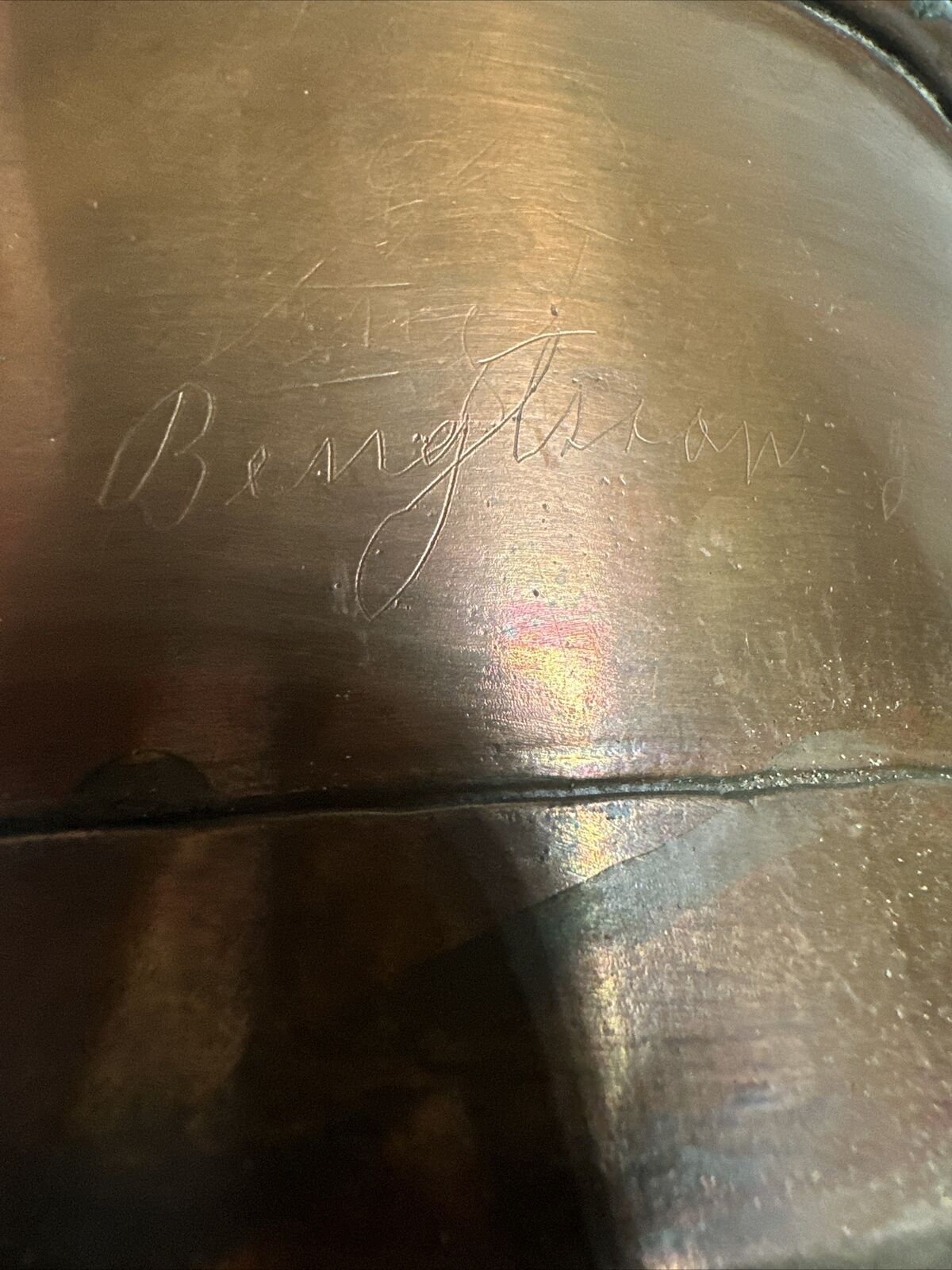 Copper Pot Pan W Lid 1800s Brass  Forged Handle Solid Bottom Rare Sweden Inscrib