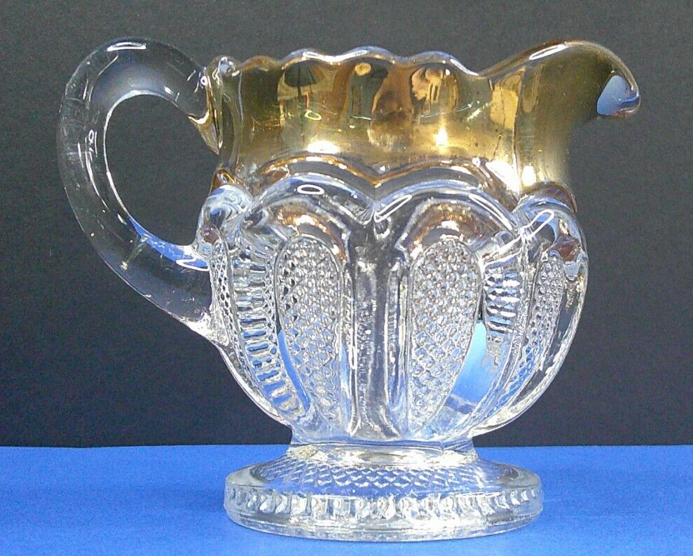 Texas, # 15067, US Glass Co, Gold & Clear, Small, Creamer, USA, C 1900, EAPG