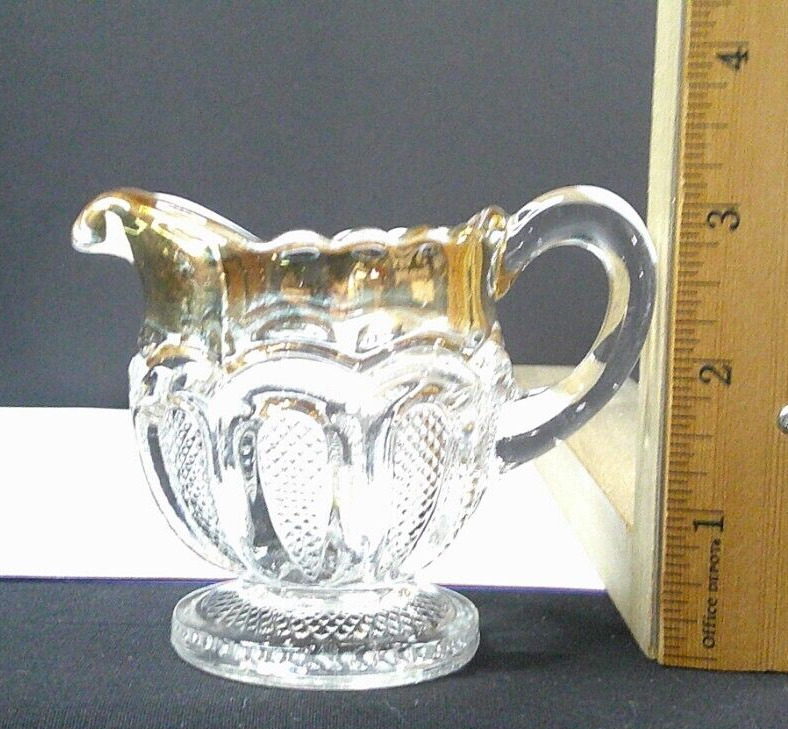 Texas, # 15067, US Glass Co, Gold & Clear, Small, Creamer, USA, C 1900, EAPG