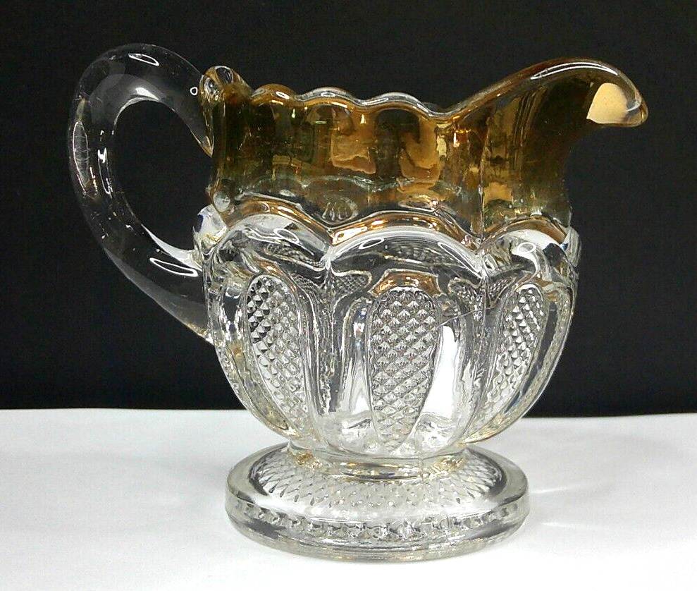 Texas, # 15067, US Glass Co, Gold & Clear, Small, Creamer, USA, C 1900, EAPG