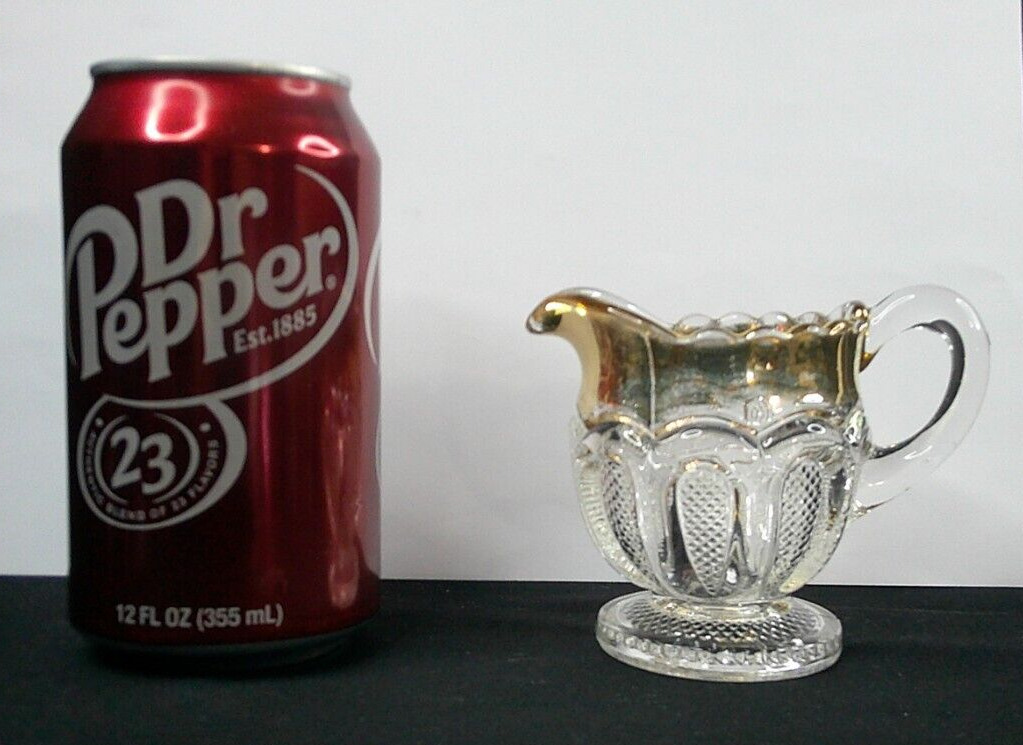 Texas, # 15067, US Glass Co, Gold & Clear, Small, Creamer, USA, C 1900, EAPG