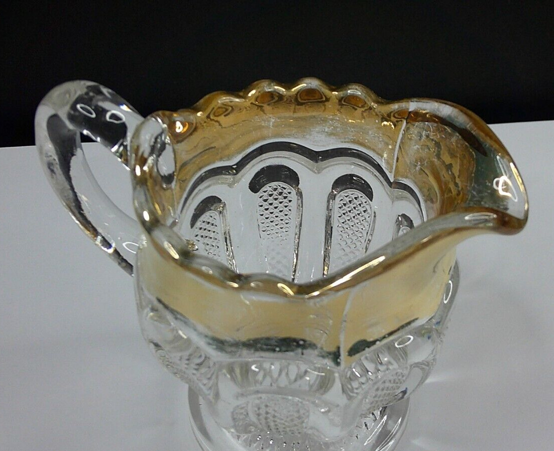 Texas, # 15067, US Glass Co, Gold & Clear, Small, Creamer, USA, C 1900, EAPG
