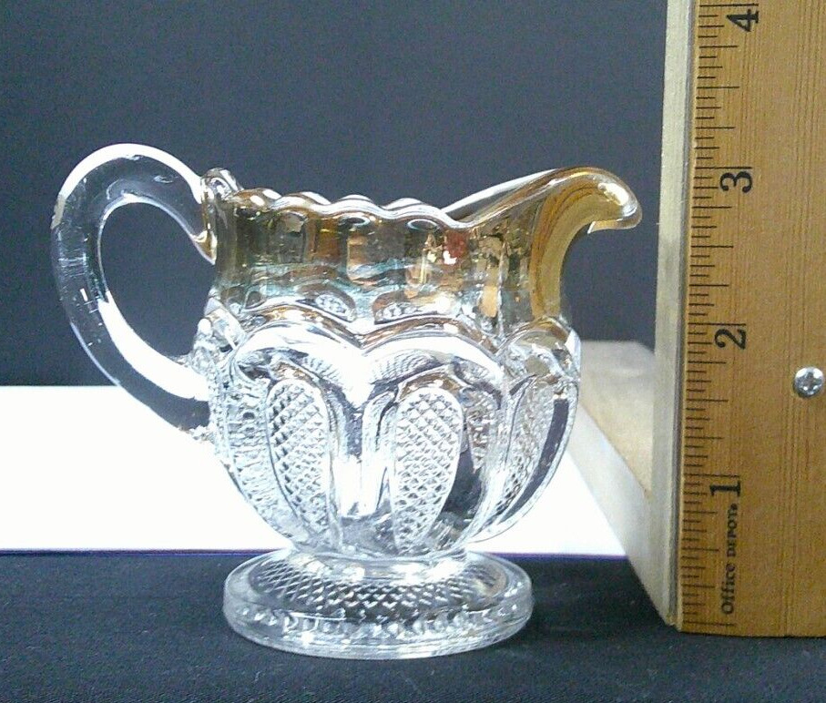 Texas, # 15067, US Glass Co, Gold & Clear, Small, Creamer, USA, C 1900, EAPG