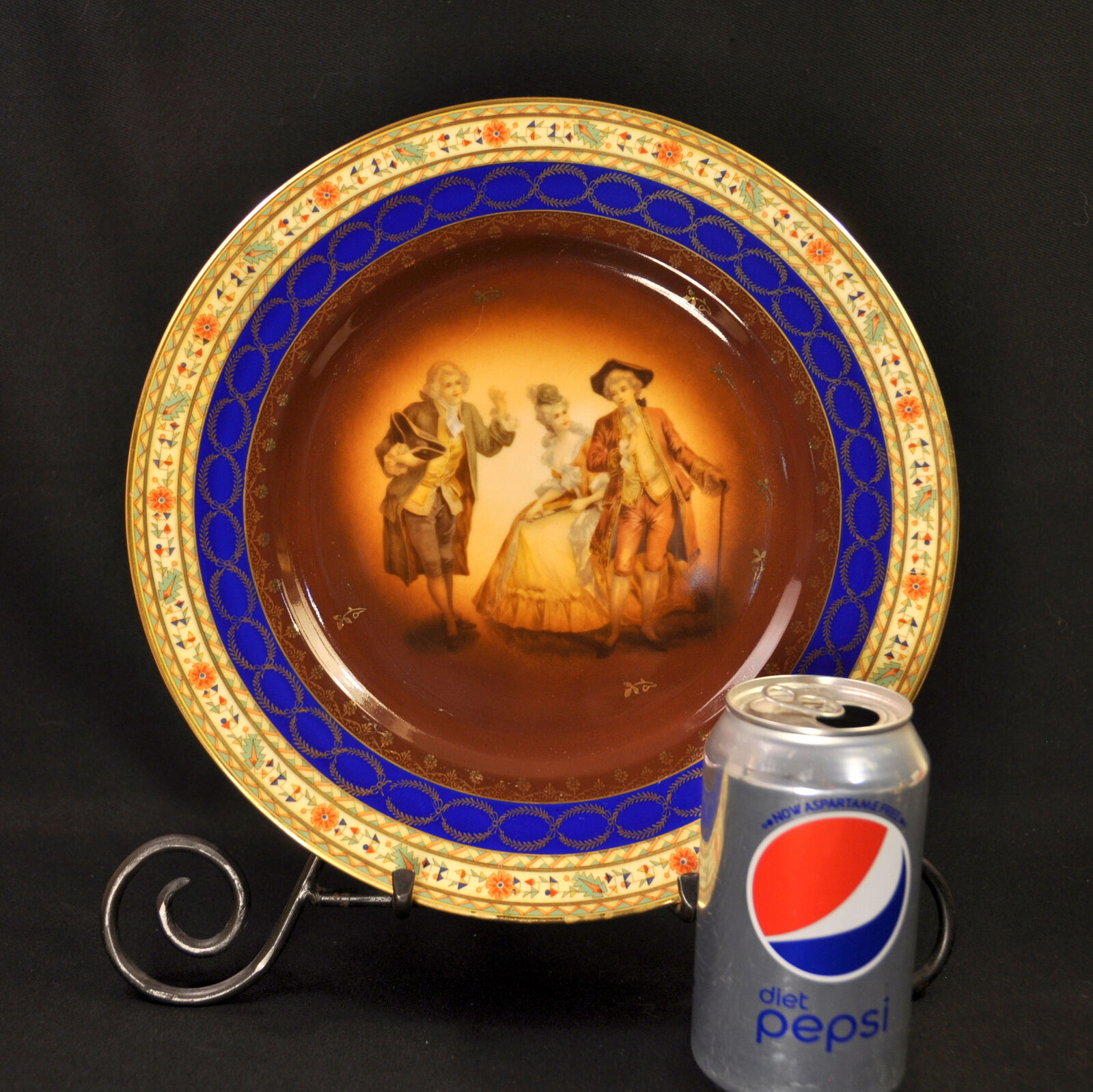 Friedrich Simon Plate Carlsbad Hand Painted Man W/Couple Period Dress Brown 1920