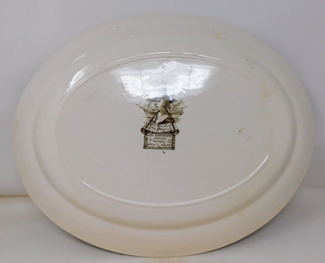Huge 19.25" Platter A. J. Wilkinson "Landing of the Pilgrims" 1900s Hand Painted