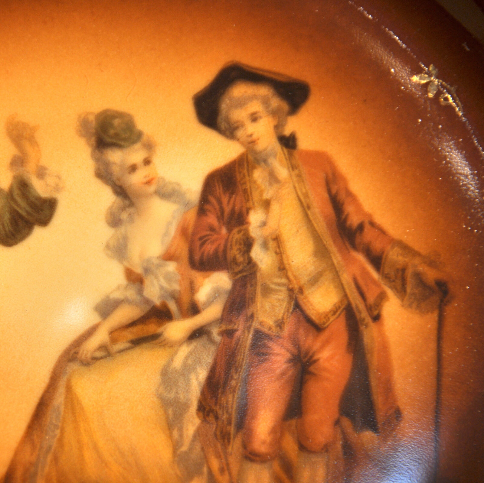 Friedrich Simon Plate Carlsbad Hand Painted Man W/Couple Period Dress Brown 1920