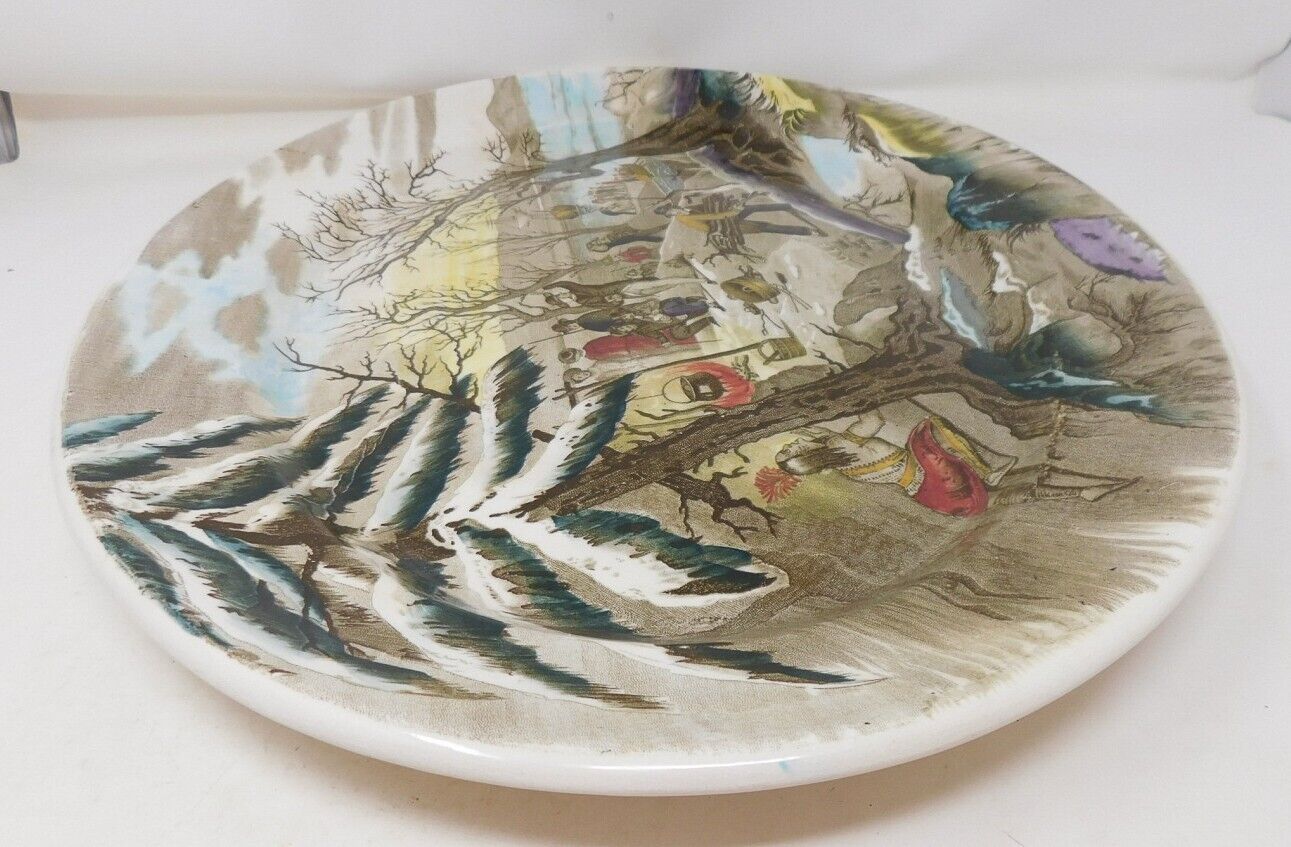 Huge 19.25" Platter A. J. Wilkinson "Landing of the Pilgrims" 1900s Hand Painted