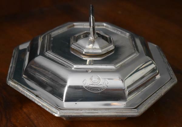 RARE PAIR LATE 1700'S SCOTTISH SILVER PLATE GRADATIM CRESCENT CREST COV DISH PR