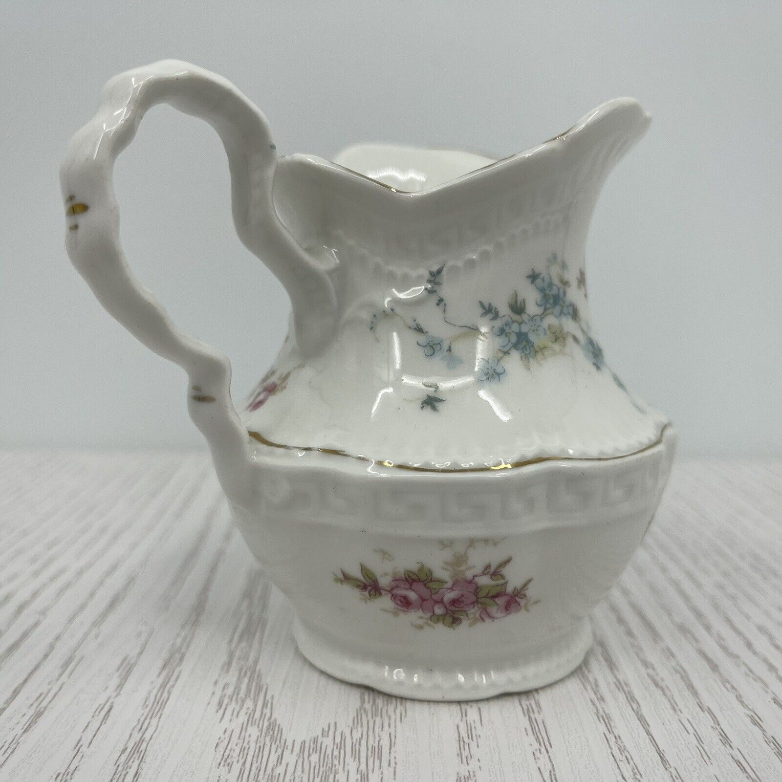Antique Zeh Scherzer Small Pitcher Gold Blue Pink Embossed 5" Early 1900 Mark