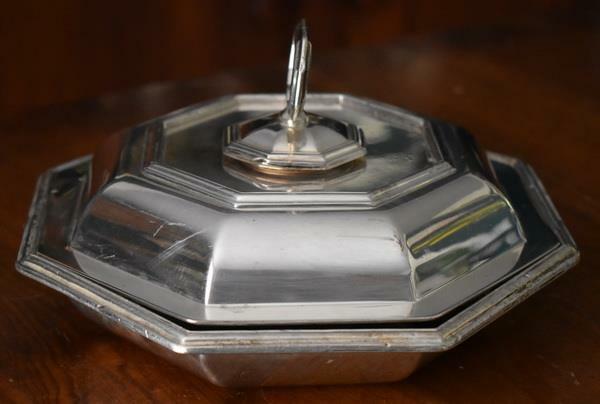 RARE PAIR LATE 1700'S SCOTTISH SILVER PLATE GRADATIM CRESCENT CREST COV DISH PR