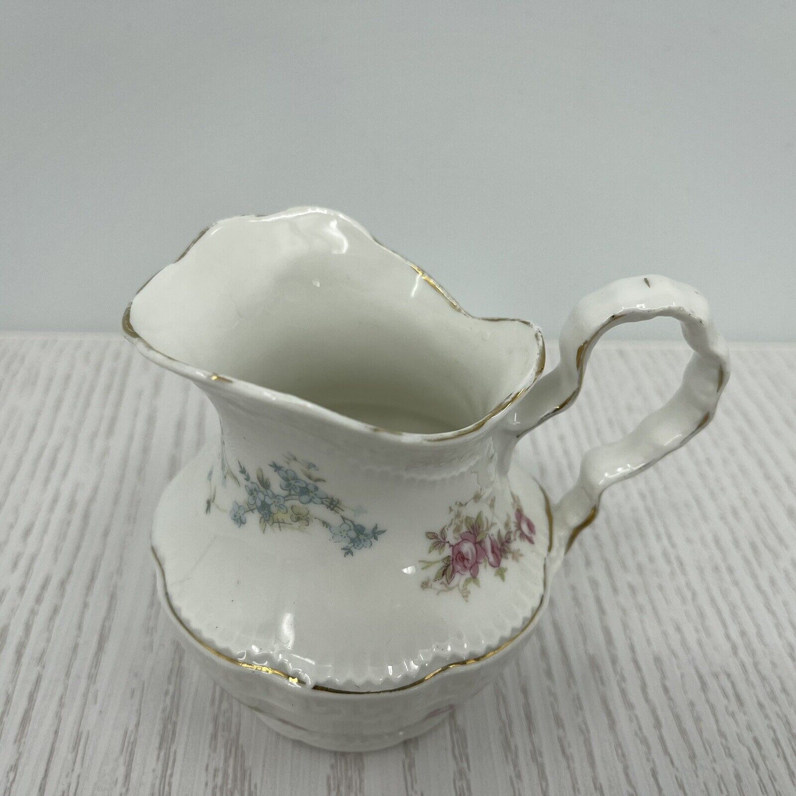 Antique Zeh Scherzer Small Pitcher Gold Blue Pink Embossed 5" Early 1900 Mark