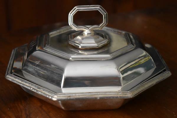 RARE PAIR LATE 1700'S SCOTTISH SILVER PLATE GRADATIM CRESCENT CREST COV DISH PR