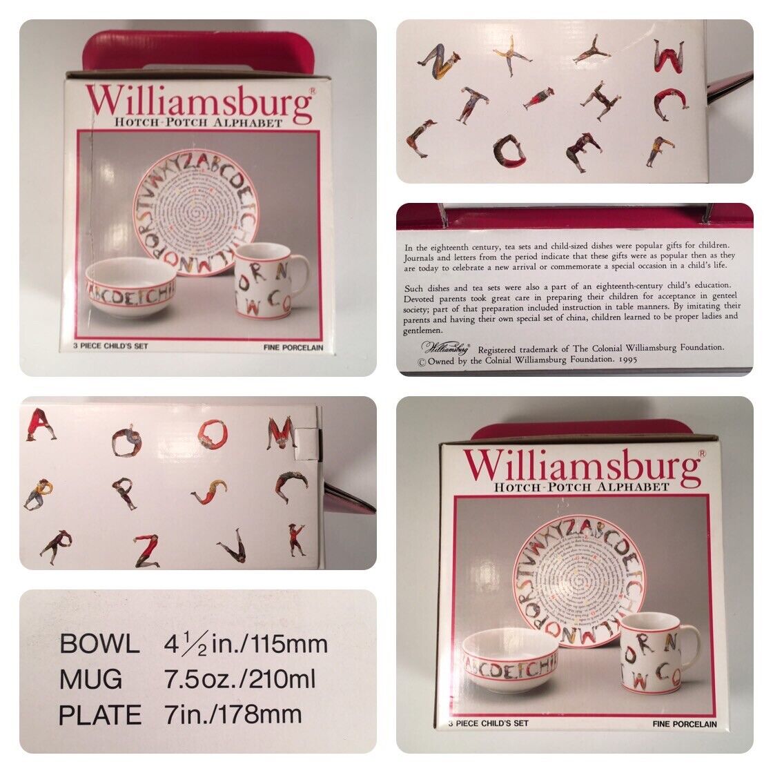 Williamsburg Hotch-Potch Alphabet Porcelain Plate Bowl Cup Child Set Boxed NEW