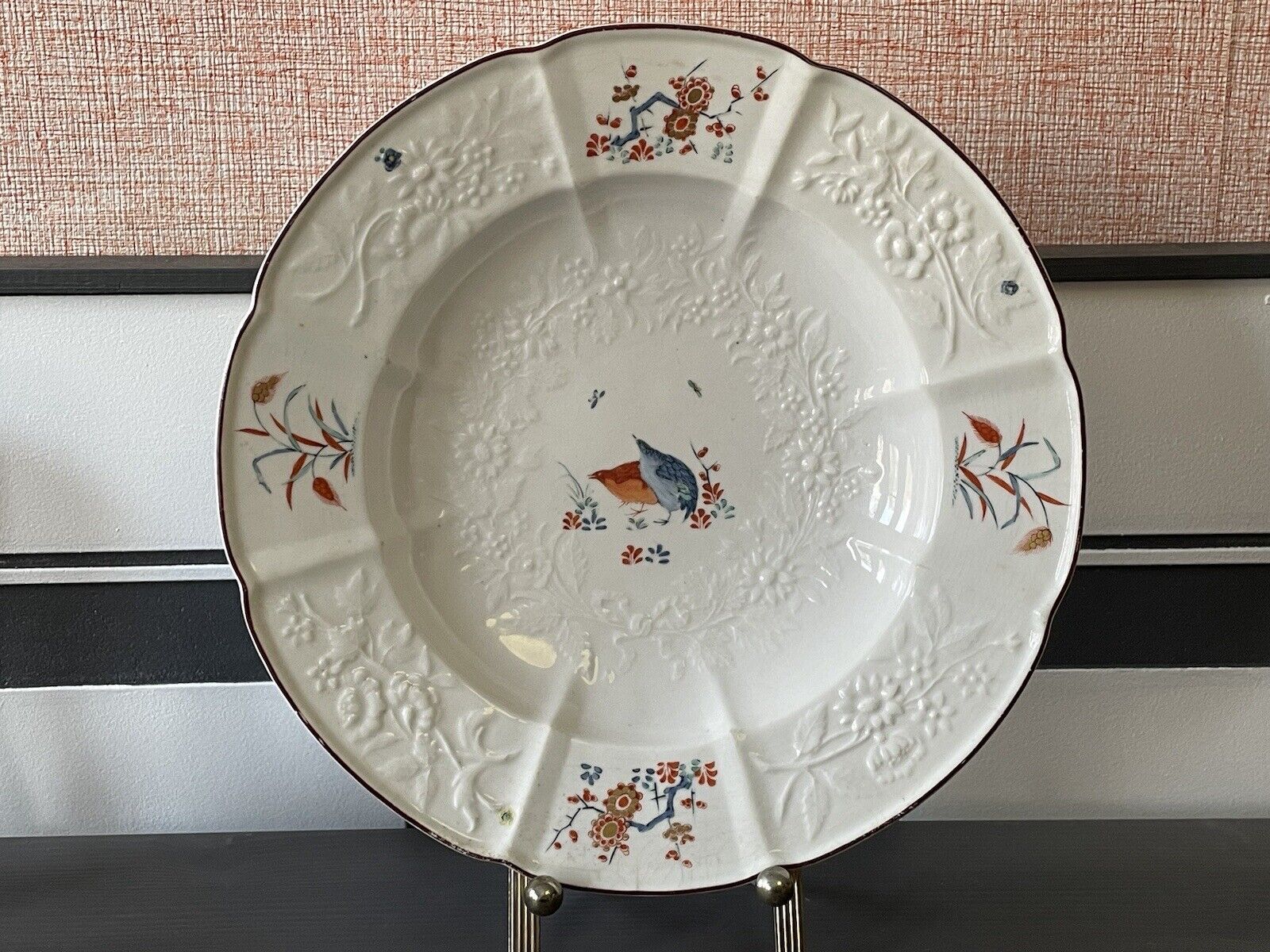 Antique 18th C. Chelsea Porcelain Red Anchor Kakiemon Plate Damask'd 1752-1756