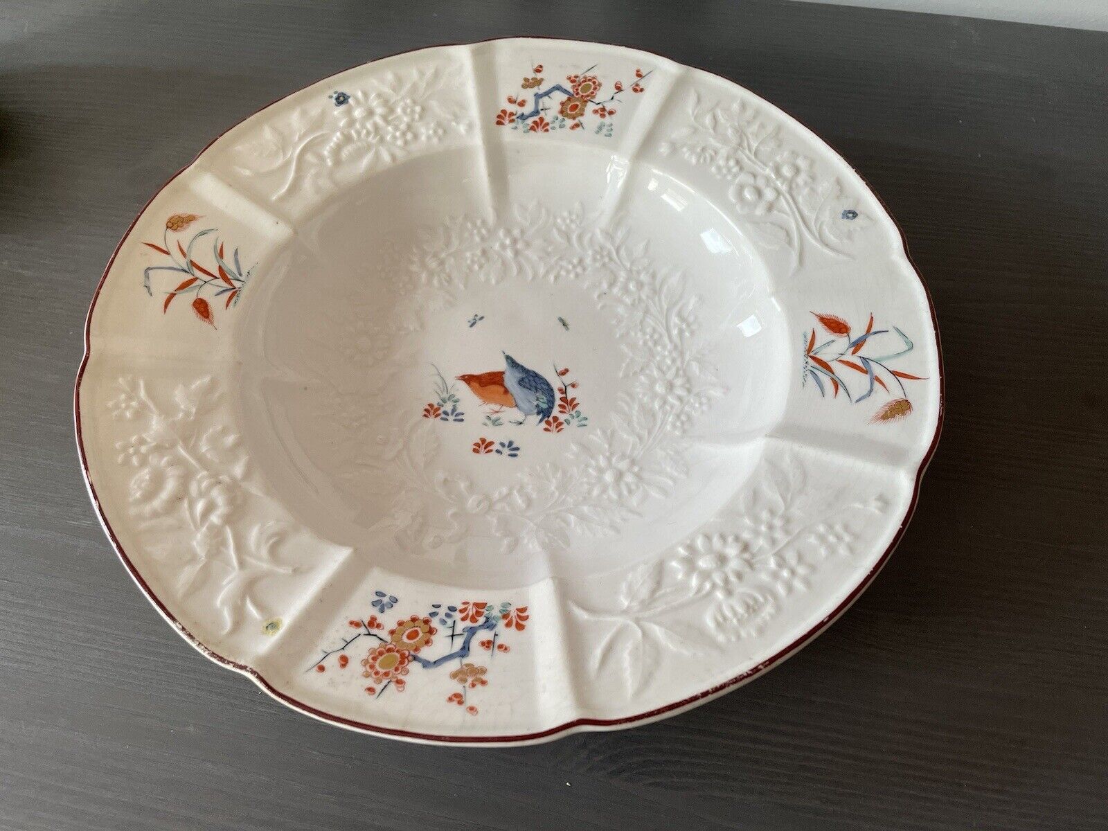 Antique 18th C. Chelsea Porcelain Red Anchor Kakiemon Plate Damask'd 1752-1756
