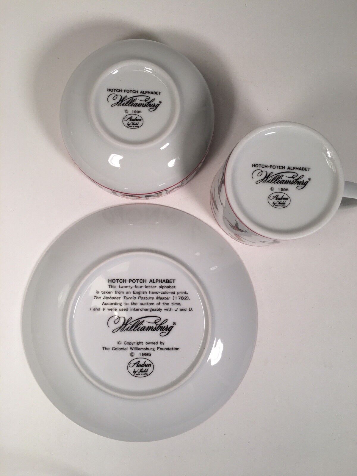 Williamsburg Hotch-Potch Alphabet Porcelain Plate Bowl Cup Child Set Boxed NEW