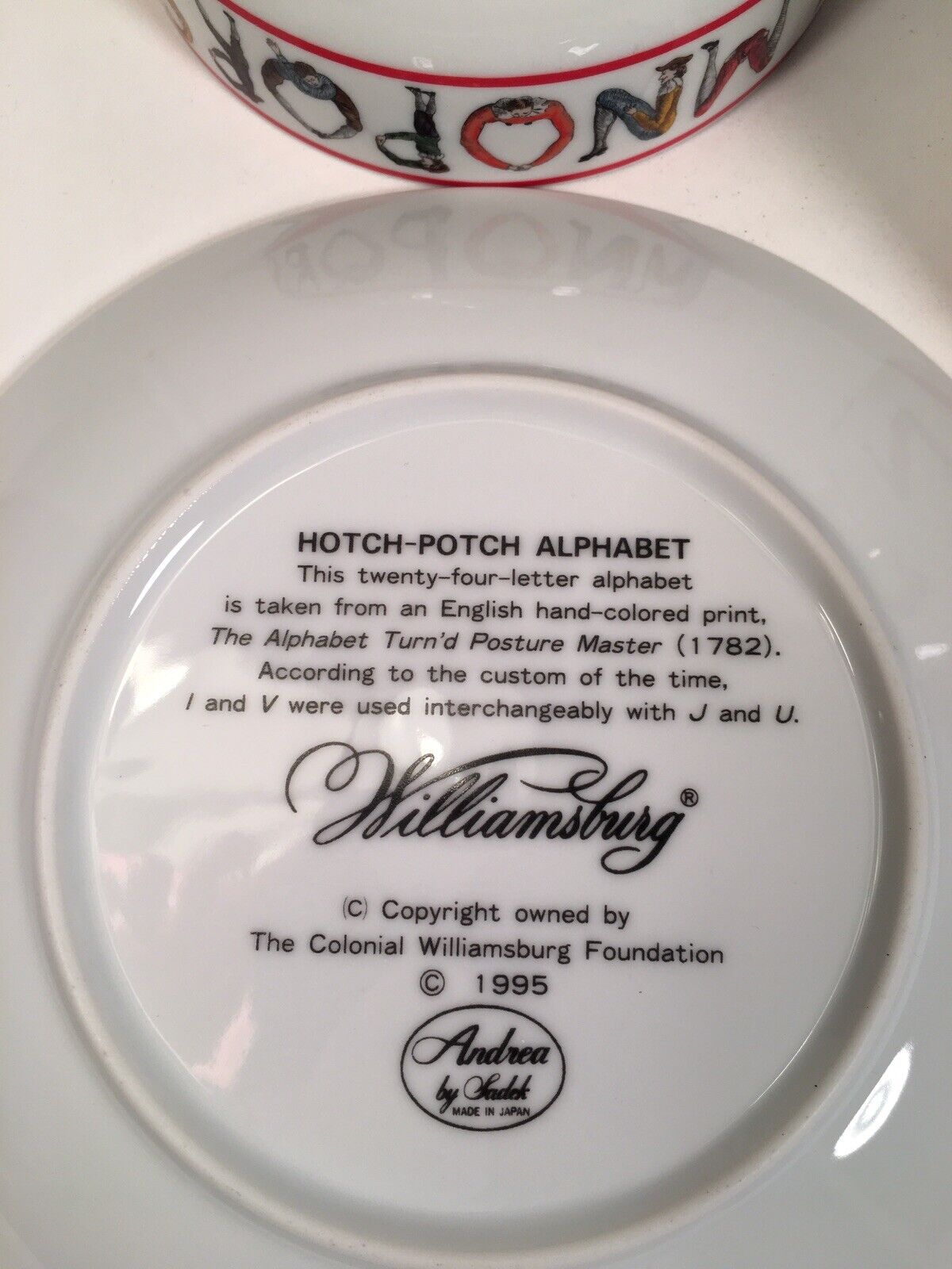 Williamsburg Hotch-Potch Alphabet Porcelain Plate Bowl Cup Child Set Boxed NEW