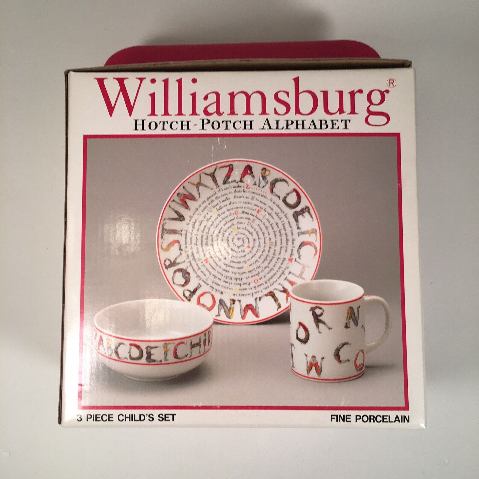 Williamsburg Hotch-Potch Alphabet Porcelain Plate Bowl Cup Child Set Boxed NEW