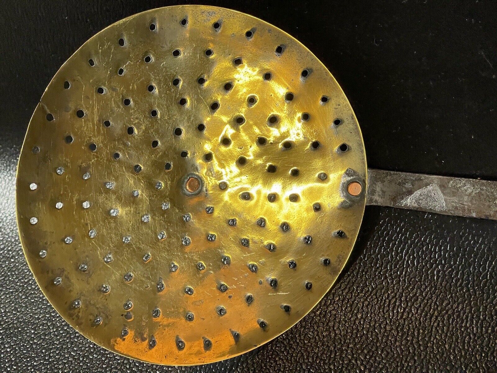 Strainer Skimmer Vintage English Brass Kitchen Antique Tool 1800’s 20” Long Rare