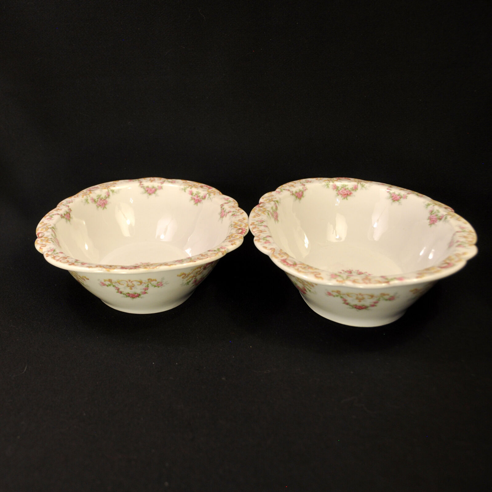 Limoges T&V 2 Oval 9" X 7" Vegetable Serving Bowls Pink Roses & Leaves 1900-1907