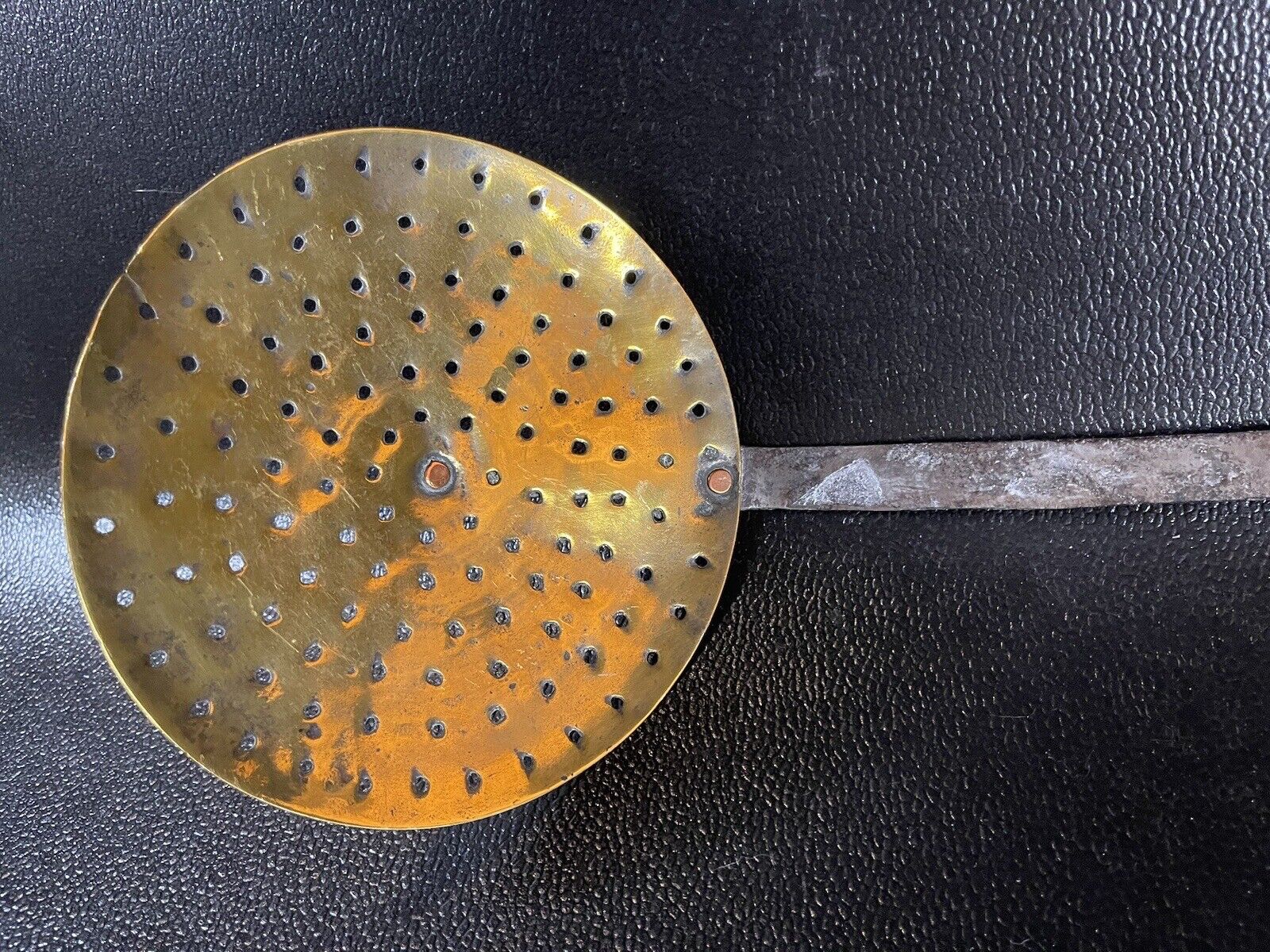 Strainer Skimmer Vintage English Brass Kitchen Antique Tool 1800’s 20” Long Rare