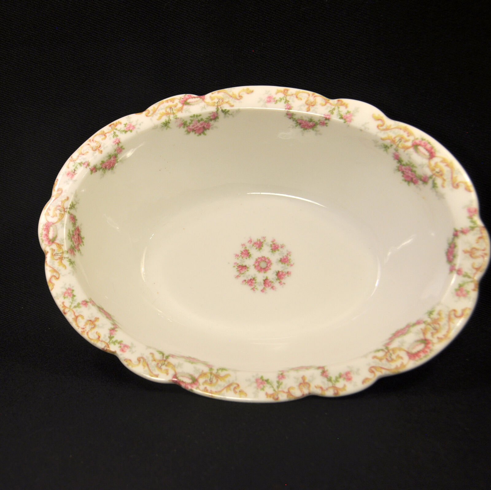 Limoges T&V 2 Oval 9" X 7" Vegetable Serving Bowls Pink Roses & Leaves 1900-1907