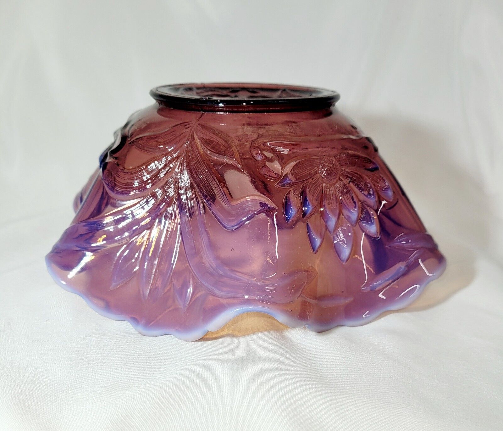 Victorian era Fenton Amethyst Opalescent Waterlily & Cattails Bowl
