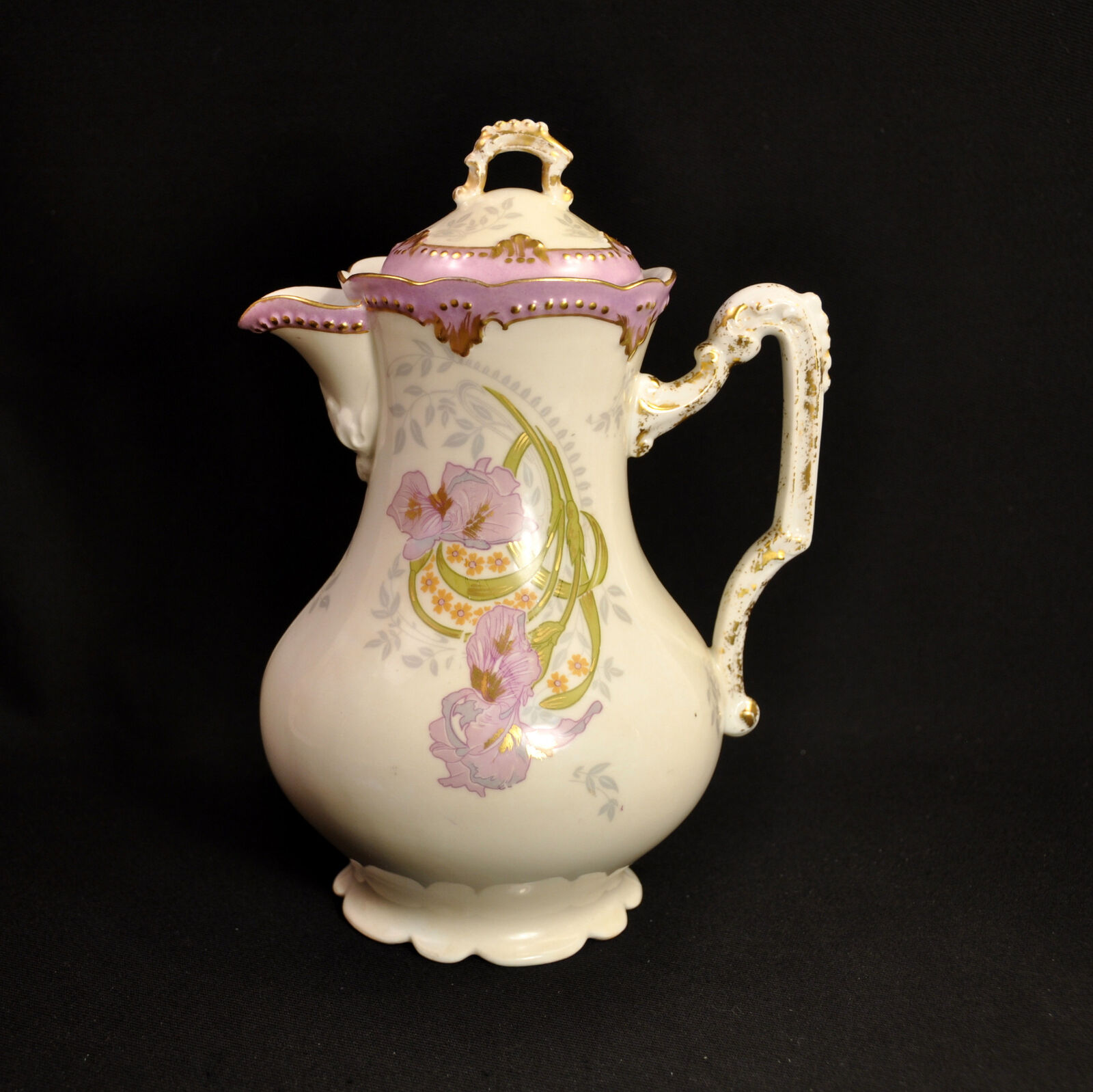 Limoges AKCD Chocolate Pot Klingenberger & Dwenger Purple Iris w/Gold 1900-1910