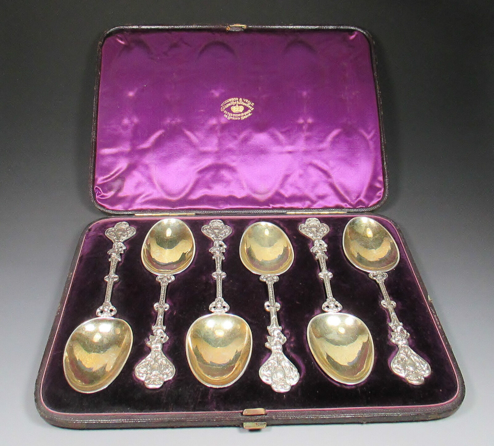Antique WIDDOWSON & VEALE Cased Presentation Silver Spoon Set c.1800's Nice Set!