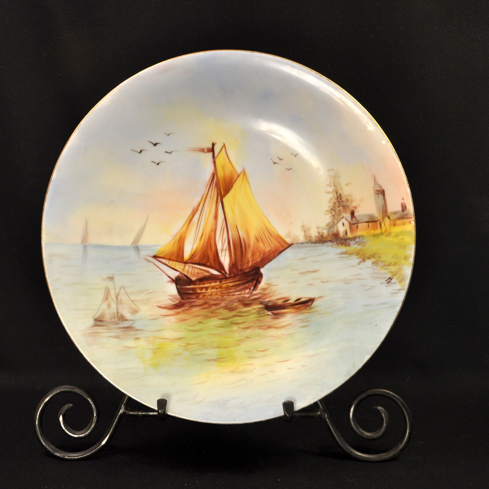 Limoges LDB&Co Flambeau Sailing Ship 10 5/8" Charger Plate Artist Bay 1891-1910
